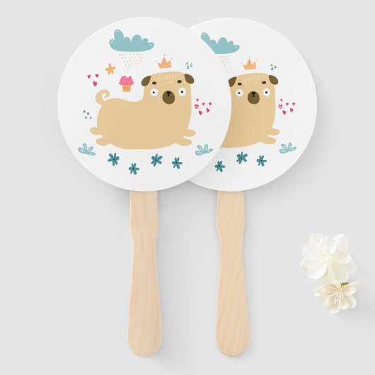 Happy Puggy Hand Fans Handwaaier (Voorkant en achterkant)