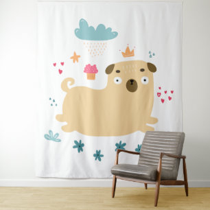 Happy Puggy Tapestry Wandkleed