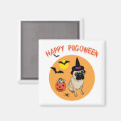Happy Pugoween Halloween Pug T - shirts, Cadeaus Magneet (Voorkant / Achterkant)