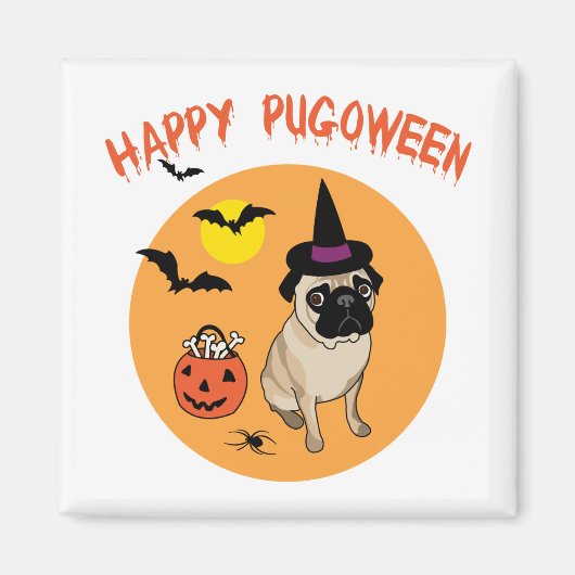Happy Pugoween Halloween Pug T - shirts, Cadeaus Magneet (Voorkant)