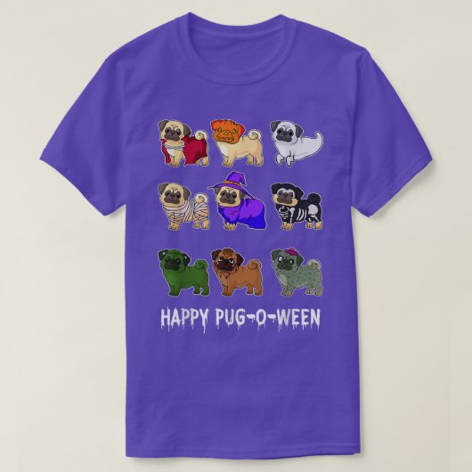 Happy Pugoween Pug Witch Zombie Skeleton Mummy Hal T-shirt (Design voorkant)