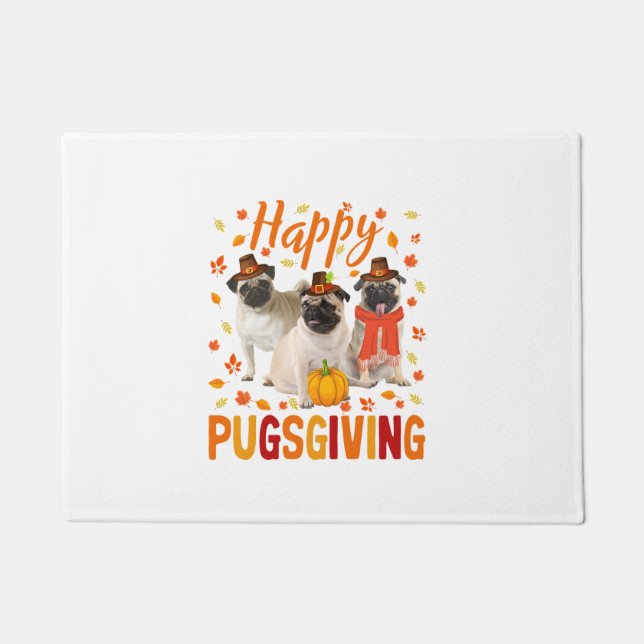 Happy Pugsgiving Cute Thanksgiving Pug Dog Week P Deurmat (Voorkant)