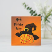Happy Pumpkin in heks Pet 4e verjaardag Kaart (Staand voorkant)