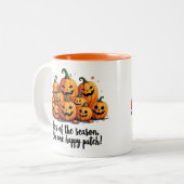 Happy Pumpkin Patch Faces Tweekleurige Koffiemok (Voorkant links)