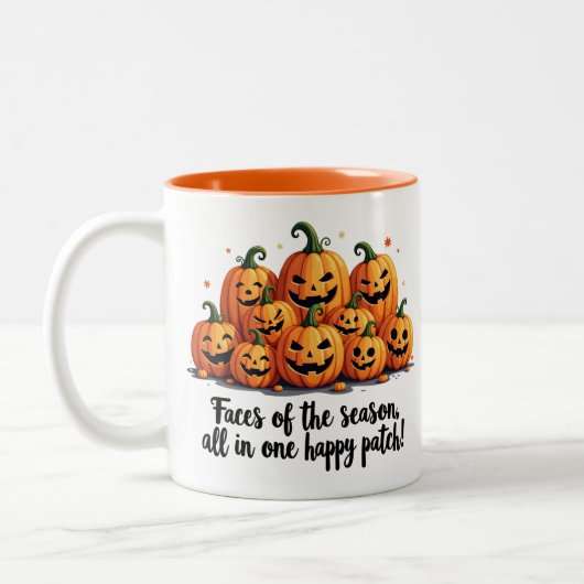 Happy Pumpkin Patch Faces Tweekleurige Koffiemok (Links)