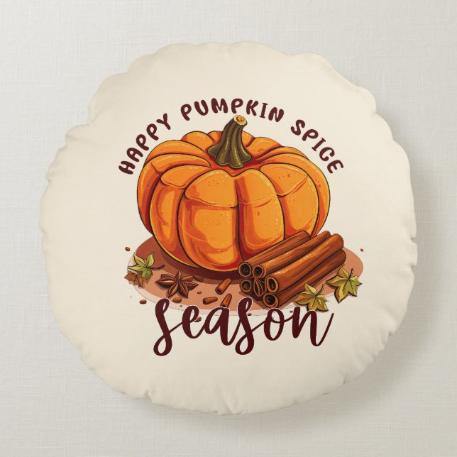 Happy Pumpkin Spice Season - Gezellige herfstvibes Rond Kussen (Voorkant)