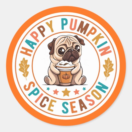 Happy Pumpkin Spice Season Pug Ronde Sticker (Voorkant)