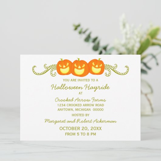 Happy Pumpkin Swirls Halloween Party Invitation Kaart (Staand voorkant)