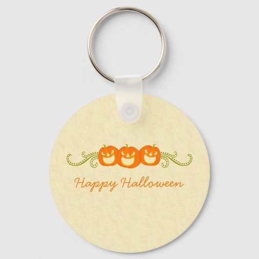 Happy Pumpkin Swirls Halloween Sleutelhanger (Voorkant)