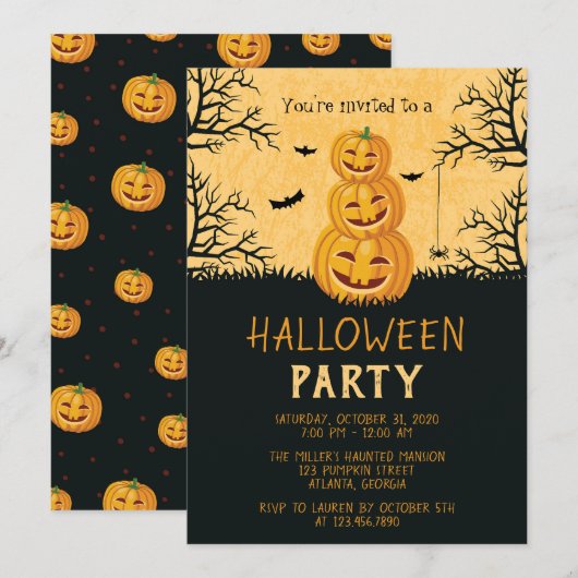 Happy Pumpkins Halloween Party Kaart (Voorkant / Achterkant)