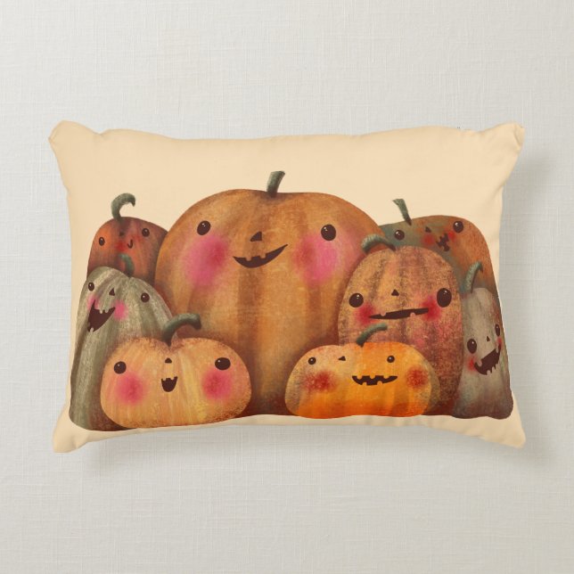 Happy Pumpkins - Schattige Halloween Accent Kussen (Voorkant)
