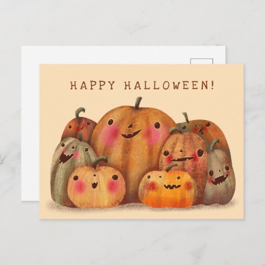 Happy Pumpkins - Schattige Halloween Briefkaart (Voorkant / Achterkant)