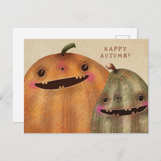 Happy Pumpkins - Schattige Halloween Feestdagenkaart (Voorkant / Achterkant)