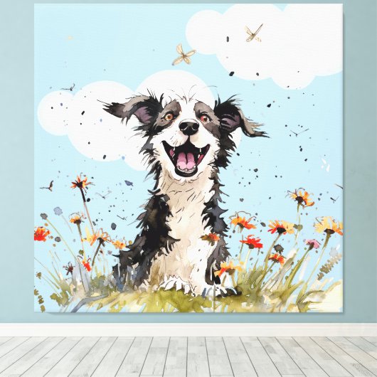 Happy Pup Canvas Afdruk (Insitu (Houten vloer))