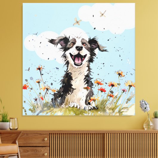 Happy Pup Canvas Afdruk (Insitu (Woonkamer))