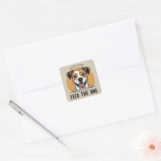 Happy Pup Eats Vierkante Sticker (Envelop)
