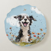 Happy Pup Rond Kussen (Achterkant)