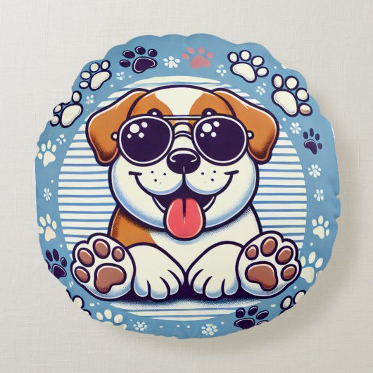 Happy Pup Ronde Kussen (Voorkant)
