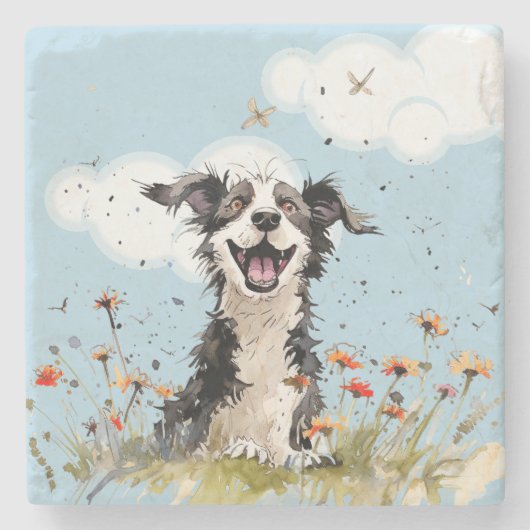 Happy Pup Stenen Onderzetter (Voorkant)