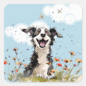 Happy Pup Vierkante Sticker (Voorkant)