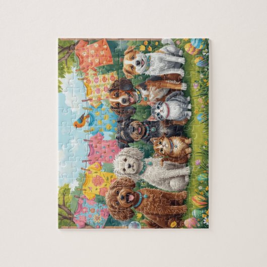Happy Puppies and Kittens in Spring Garden Legpuzzel (Verticaal)