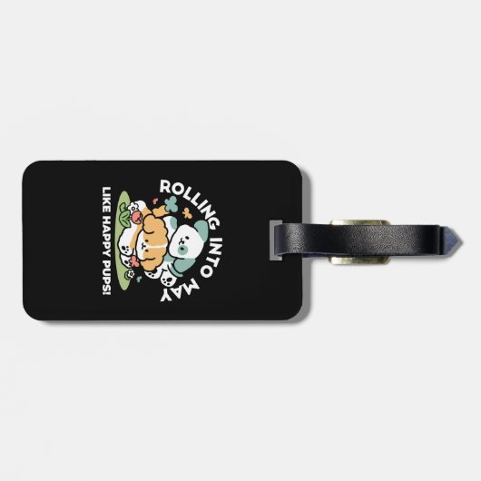 Happy Puppies Rolling Into May beroemd gemaakt doo Bagagelabel (Achterkant horizontaal)