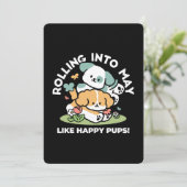 Happy Puppies Rolling Into May beroemd gemaakt doo Bedankkaart (Staand voorkant)