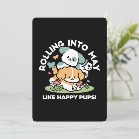 Happy Puppies Rolling Into May beroemd gemaakt doo Bedankkaart (Staand voorkant)