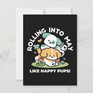 Happy Puppies Rolling Into May beroemd gemaakt doo Briefkaart