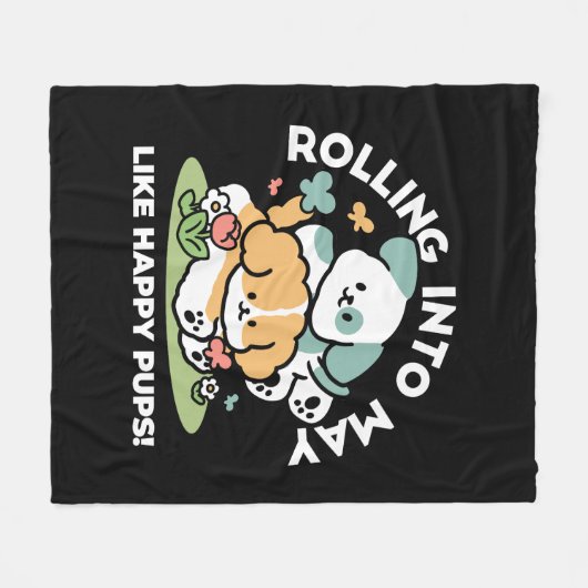 Happy Puppies Rolling Into May beroemd gemaakt doo Fleece Deken (Voorkant (Horizontaal))