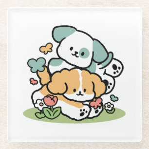 Happy Puppies Rolling Into May beroemd gemaakt doo Glazen Onderzetter