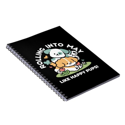 Happy Puppies Rolling Into May beroemd gemaakt doo Notitieboek (Rechterzijde)