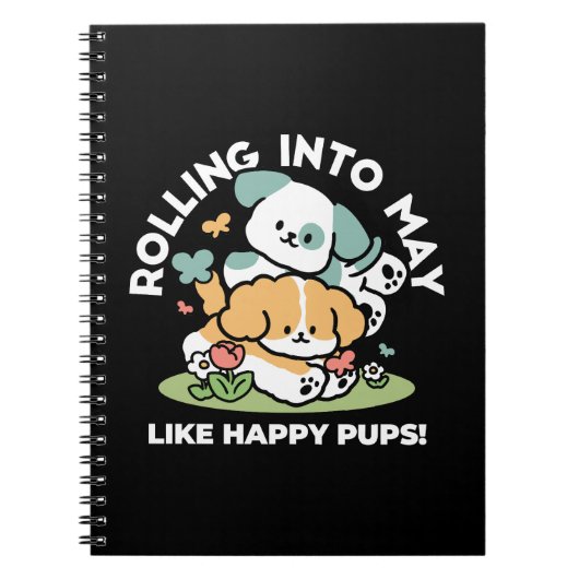 Happy Puppies Rolling Into May beroemd gemaakt doo Notitieboek (Voorkant)