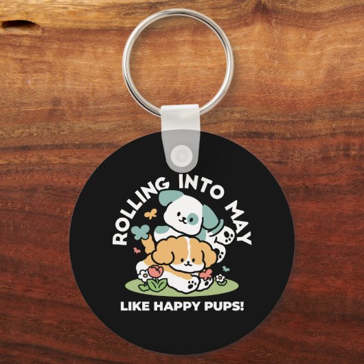 Happy Puppies Rolling Into May beroemd gemaakt doo Sleutelhanger (Voorkant)
