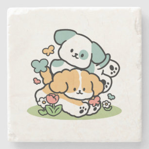 Happy Puppies Rolling Into May beroemd gemaakt doo Stenen Onderzetter