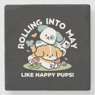 Happy Puppies Rolling Into May beroemd gemaakt doo Stenen Onderzetter