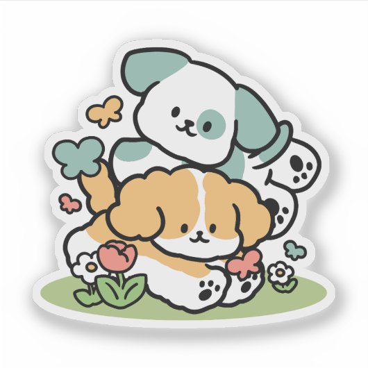Happy Puppies Rolling Into May beroemd gemaakt doo Sticker (Voorkant)