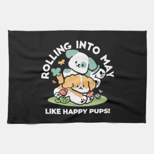 Happy Puppies Rolling Into May beroemd gemaakt doo Theedoek