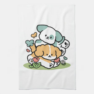 Happy Puppies Rolling Into May beroemd gemaakt doo Theedoek