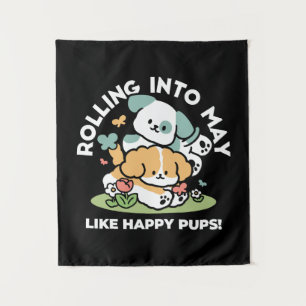 Happy Puppies Rolling Into May beroemd gemaakt doo Wandkleed