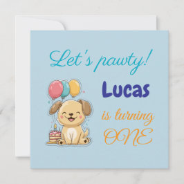 Happy Puppy, Boy, Let's Pawty, 1st Birthday Card Kaart