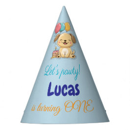 Happy Puppy, Boy, Let's Pawty, 1st Birthday  Feesthoedjes