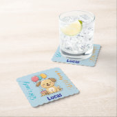 Happy Puppy, Boy, Let's Pawty, 1st Birthday  Kartonnen Onderzetters (Insitu)