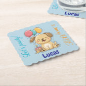 Happy Puppy, Boy, Let's Pawty, 1st Birthday  Kartonnen Onderzetters (Gebogen)