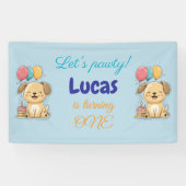 Happy Puppy, Boy, Let's Pawty, 1st Birthday  Spandoek (Horizontaal)