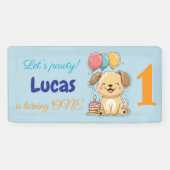 Happy Puppy, Boy, Let's Pawty, 1st Birthday  Spandoek (Horizontaal)