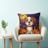Happy Puppy in een Halloween-omgeving met pompoene Kussen (Stoel)