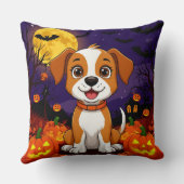 Happy Puppy in een Halloween-omgeving met pompoene Kussen (Achterkant)