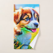 Happy Puppy Meadow Design Bad Handdoek (Handdoek)