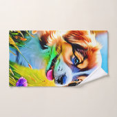 Happy Puppy Meadow Design Bad Handdoek (Handdoek)